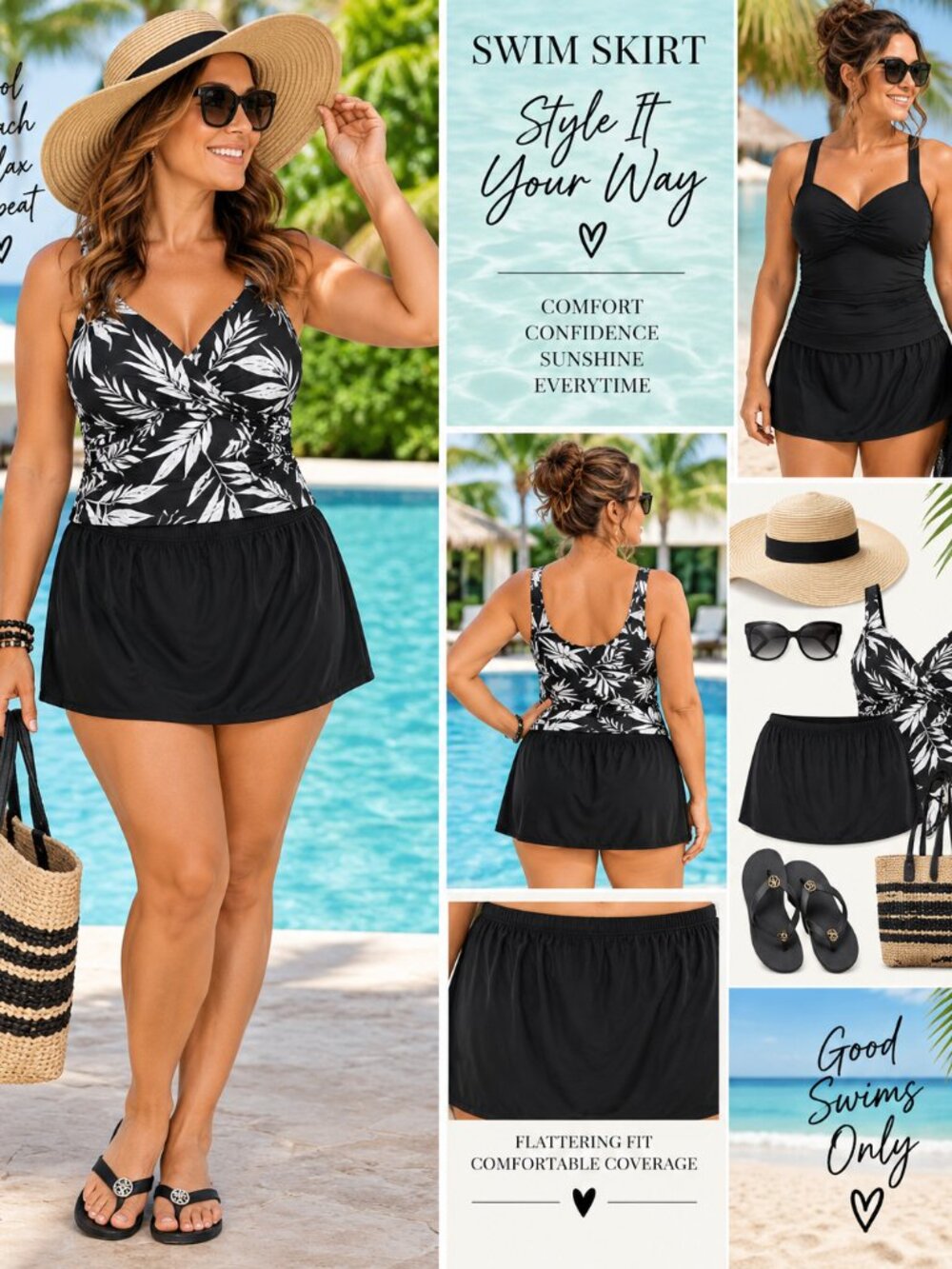 Cacique Black Swim Skirt β Size 14